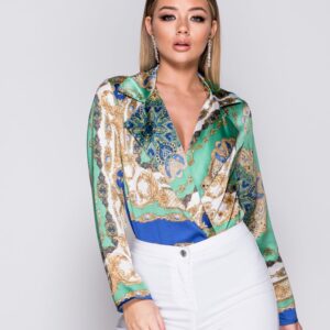 unique Stylish Floral Wrap Front Satin Bodysuit high quality women fashion kläder