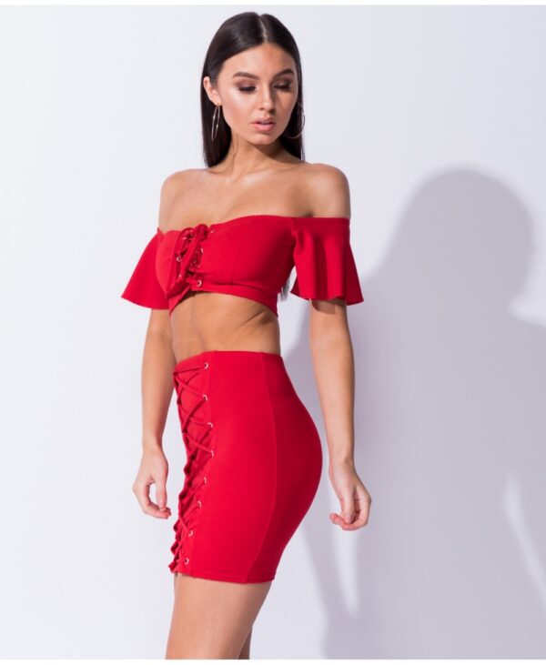 Red Crop Top & Skirt Set