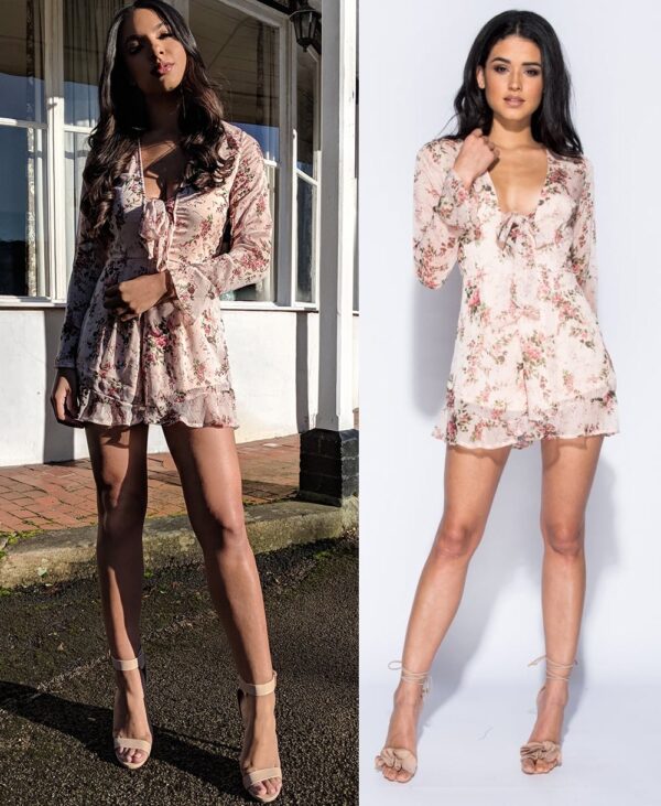 Pink Floral Print Tie Front Playsuit