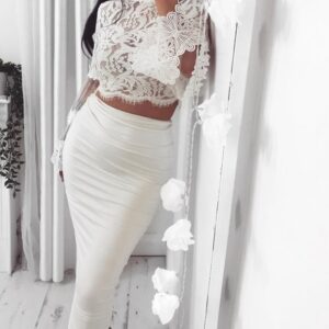 Lace Flared Sleeve Crop Top high quality women fashion kläder