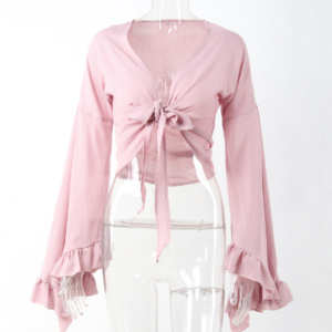 Ruffle Flare Long Sleeve Blouse pink women summer fashion