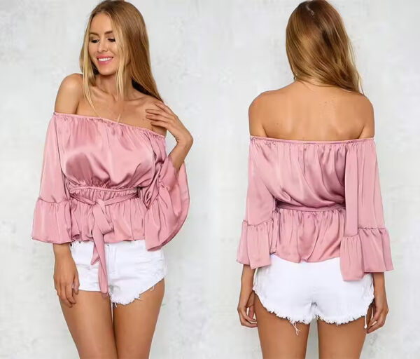 women clothes damkläder Off Shoulder Ruffle Blouse pink